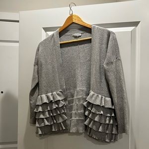 Club monaco grey ruffle cardigan